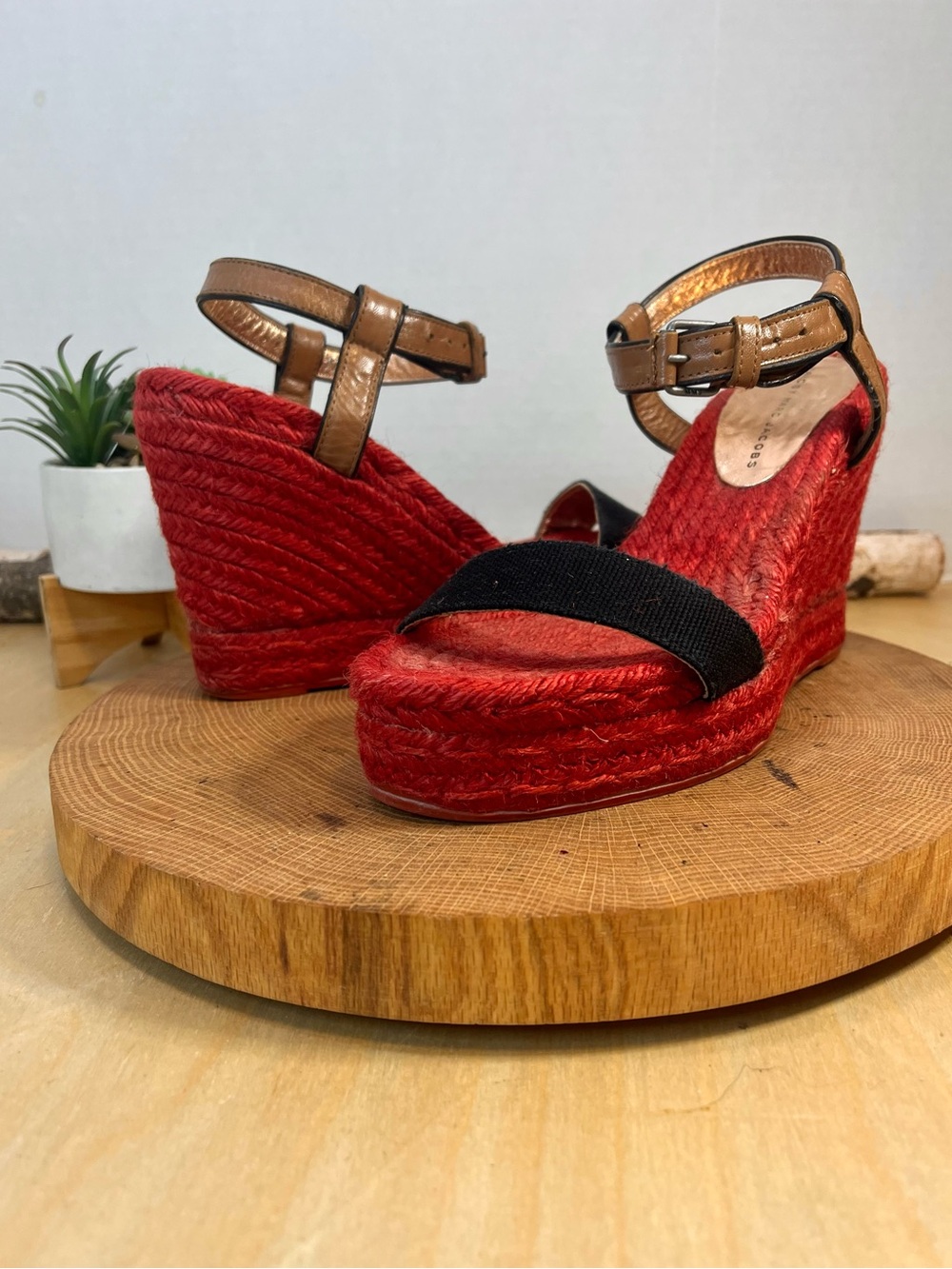 Marc by Marc Jacobs Colorblock Wedge Espadrilles - Red/Black - Size 39